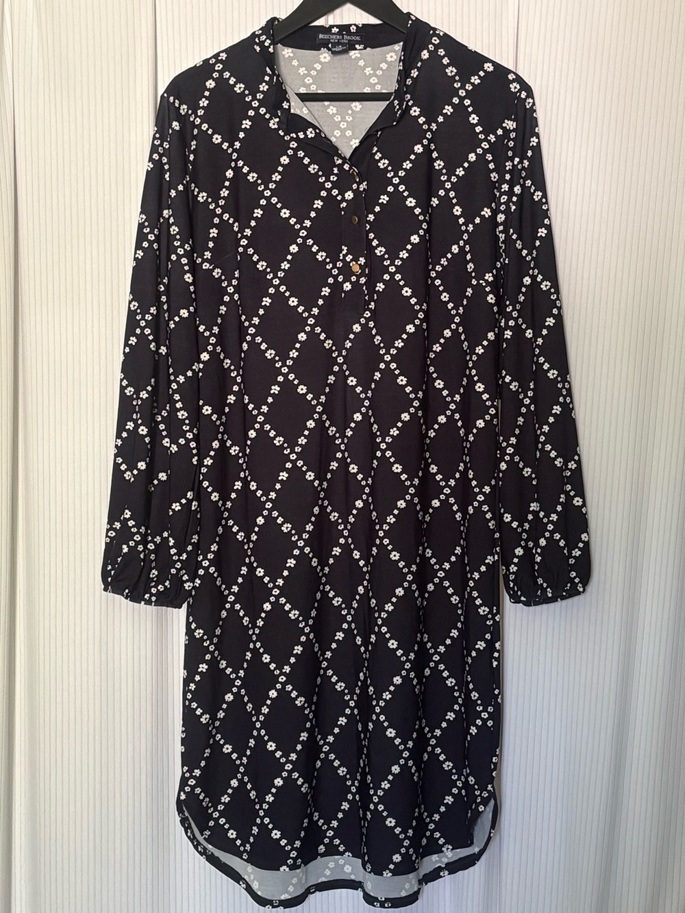Beechers Brook Shirt Dress Long Sleeve Floral Diamond Pattern Large